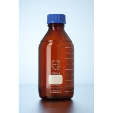 Бутыль стеклянная мерная темная, 1000 мл., с винтовой крышкой, с градуировкой, GL 45, SCHOTT DURAN (Кат № 2180654)